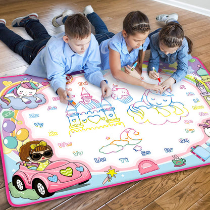 Water Doodle Mat - Kids Painting Writing Color Doodle Drawing Mat Toy Bring Magic Pens Educational Toys for Age 3 4 5 6 7 Year Old Girls Boys Age Toddler Gift