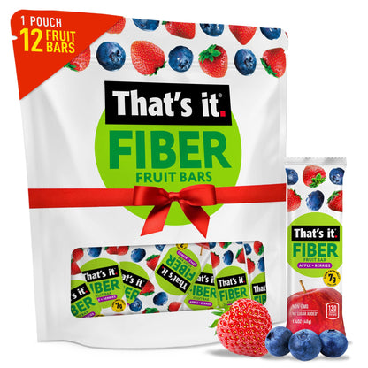 That’s it. High Fiber Fruit Bars Variety Pack (12 Count) – Cinnamon, Pear, Mixed Berries & Cherry, 7g Fiber from Real Fruit, 3-4 Ingredients, No Added Sugar, 130 Calories, Gluten-Free, Top 12 Allergen-Free, Non-GMO