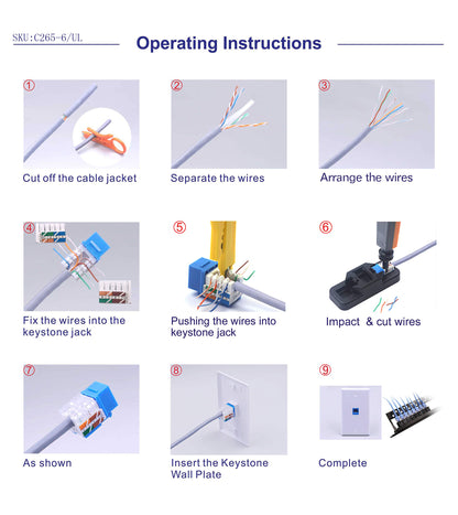 VCE UL Listed 10Gbps Cat6 Keystone Jack Insert 25-Pack, 90 Degree Punch Down RJ45 Keystone Jack Adapter Slim Profile Blue