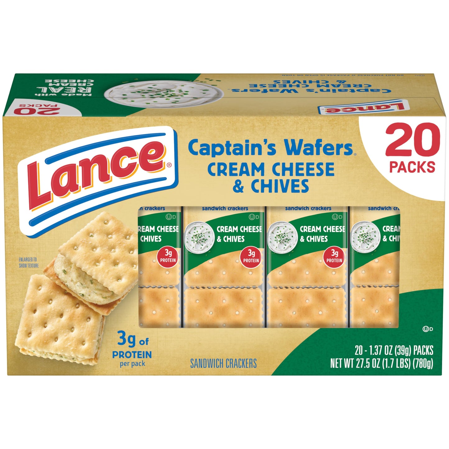 Lance Sandwich Crackers, Variety Pack, 3 Flavors, 20 Individually Wrapped Packs, 6 Sandwiches Each