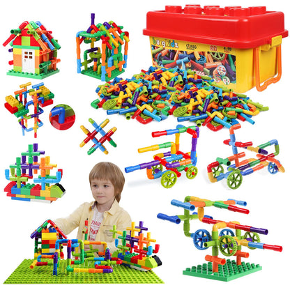 burgkidz STEM Learning Pipe Tube Construction Building Blocks, Sensory Toys with Wheels Baseplate for All Ages Kids Boys Girls, 188 Pcs