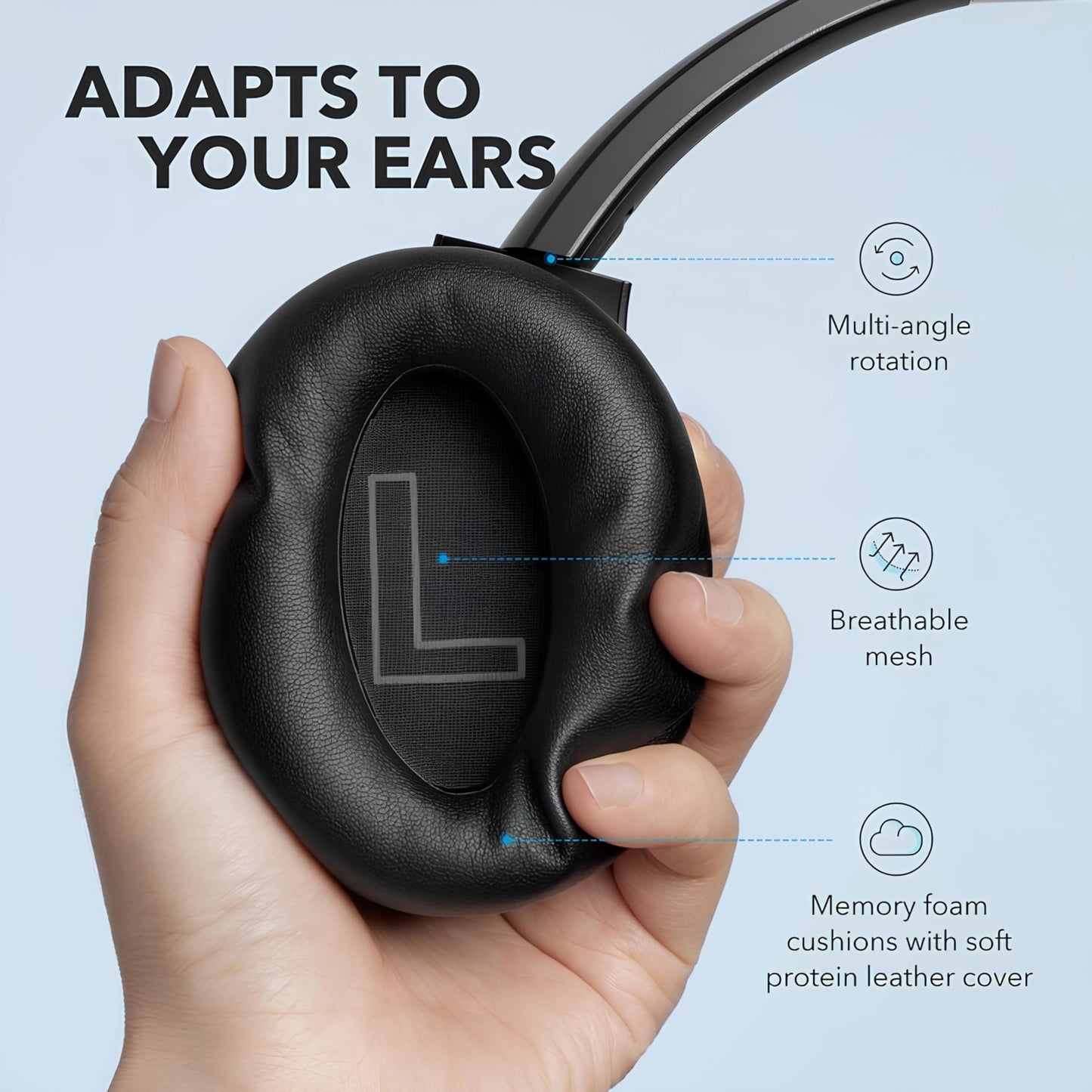 Soundcore Anker Life Q20 Hybrid Active Noise Cancelling Headphones, Wireless Over Ear Bluetooth Headphones, 70H Playtime, Hi-Res Audio, Deep Bass, Memory Foam Ear Cups, Travel, Office