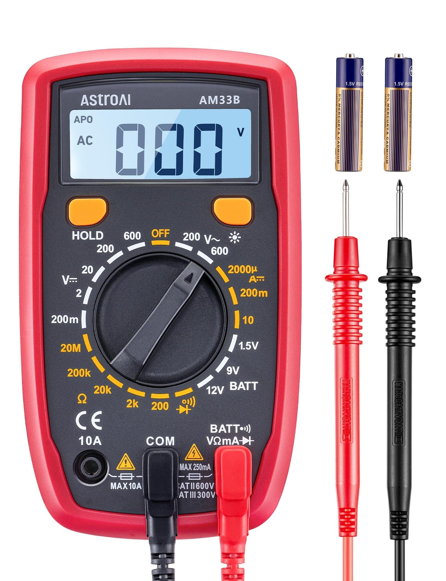 AstroAI Digital Multimeter Tester 2000 Counts with DC AC Voltmeter and Ohm Volt Amp Meter; Measures Voltage, Current, Resistance, Continuity and Diode, Blue