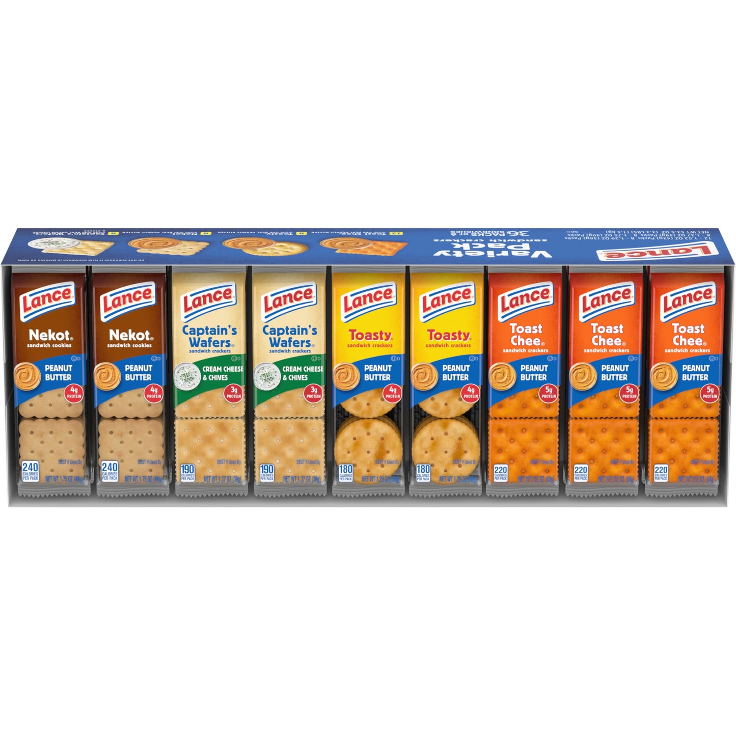 Lance Sandwich Crackers, Variety Pack, 3 Flavors, 20 Individually Wrapped Packs, 6 Sandwiches Each