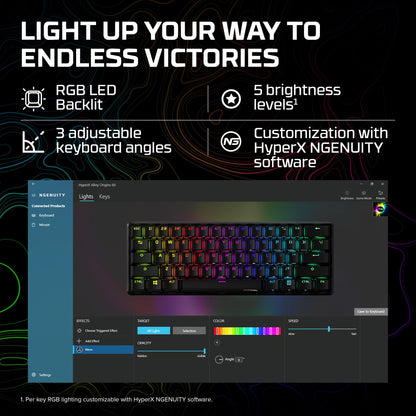 HyperX Alloy Origins 65 - Mechanical Gaming Keyboard – Compact 65% Form Factor - Linear Red Switch - Double Shot PBT Keycaps - RGB LED Backlit - NGENUITY Software Compatible,Black
