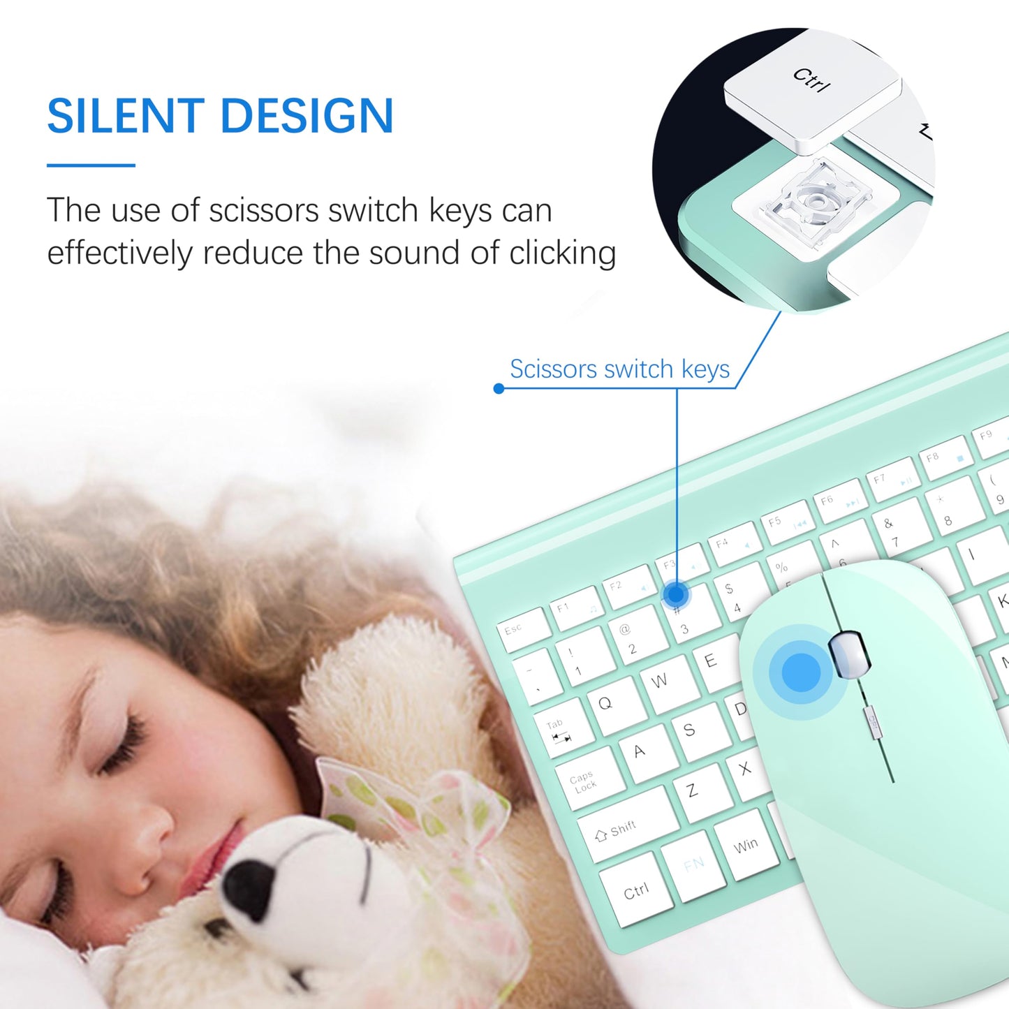 TopMate Wireless Keyboard and Mouse Ultra Slim Combo, 2.4G Silent Compact USB 2400DPI Mouse and Scissor Switch Keyboard Set with Cover, Batteries Included, for PC/Laptop/Windows/Mac - White
