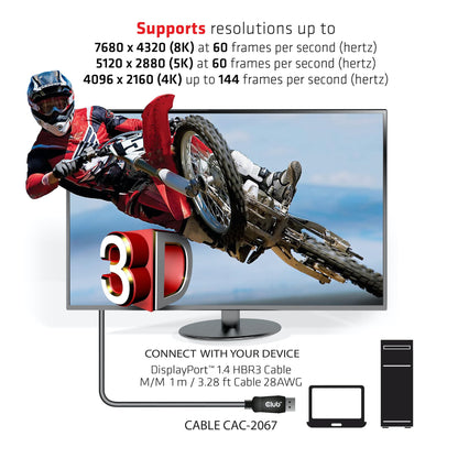 Club3D CAC-2068 VESA Certified DisplayPort to DisplayPort 1.4/Hbr3 M/M Cable DP 1.4 8K 60Hz 2m - 6,56ft