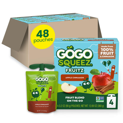 GoGo squeeZ Applesauce and Fruit Puree, Apple Banana, 3.2 oz (Pack of 48), Unsweetened Fruit Snacks for Kids, Gluten Free, Nut Free and Dairy Free, BPA Free Pouches (Packaging May Vary)