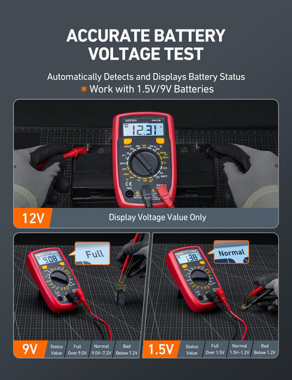 AstroAI Digital Multimeter Tester 2000 Counts with DC AC Voltmeter and Ohm Volt Amp Meter; Measures Voltage, Current, Resistance, Continuity and Diode, Blue