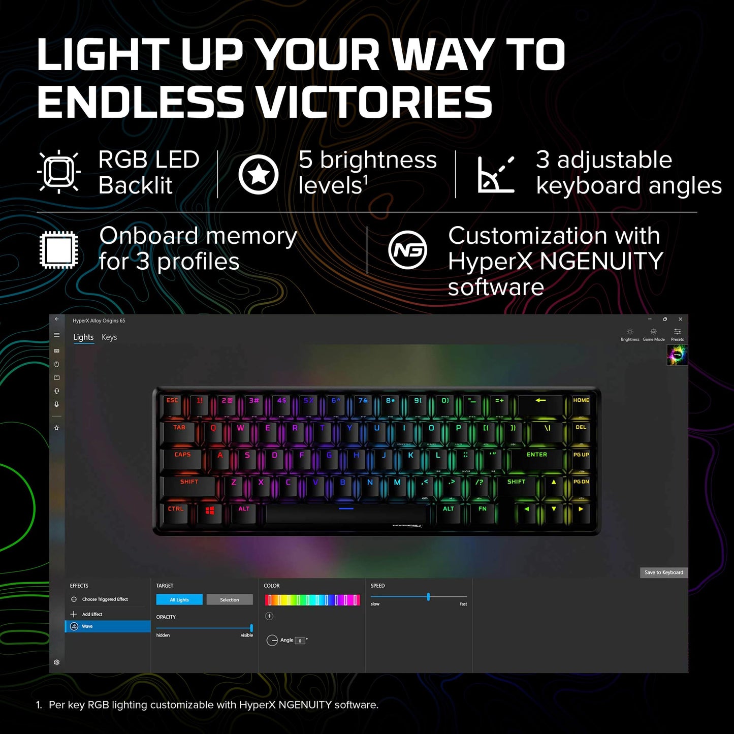 HyperX Alloy Origins 65 - Mechanical Gaming Keyboard – Compact 65% Form Factor - Linear Red Switch - Double Shot PBT Keycaps - RGB LED Backlit - NGENUITY Software Compatible,Black