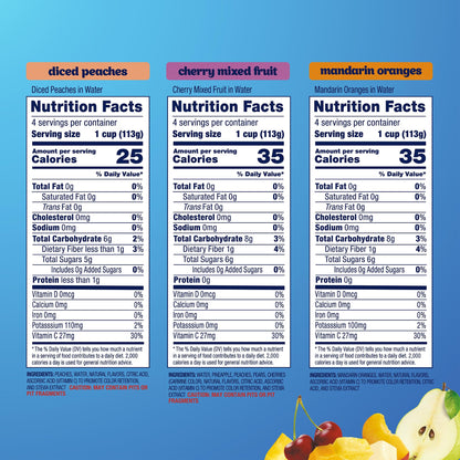 Dole Diced Peaches, Mandarin Oranges, and Cherry Mixed Fruit in 100% Juice Variety Pack - Dole Fruit Bowls Snacks - 4 oz Bowls - 12 Pack