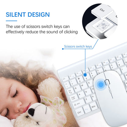 TopMate Wireless Keyboard and Mouse Ultra Slim Combo, 2.4G Silent Compact USB 2400DPI Mouse and Scissor Switch Keyboard Set with Cover, Batteries Included, for PC/Laptop/Windows/Mac - White