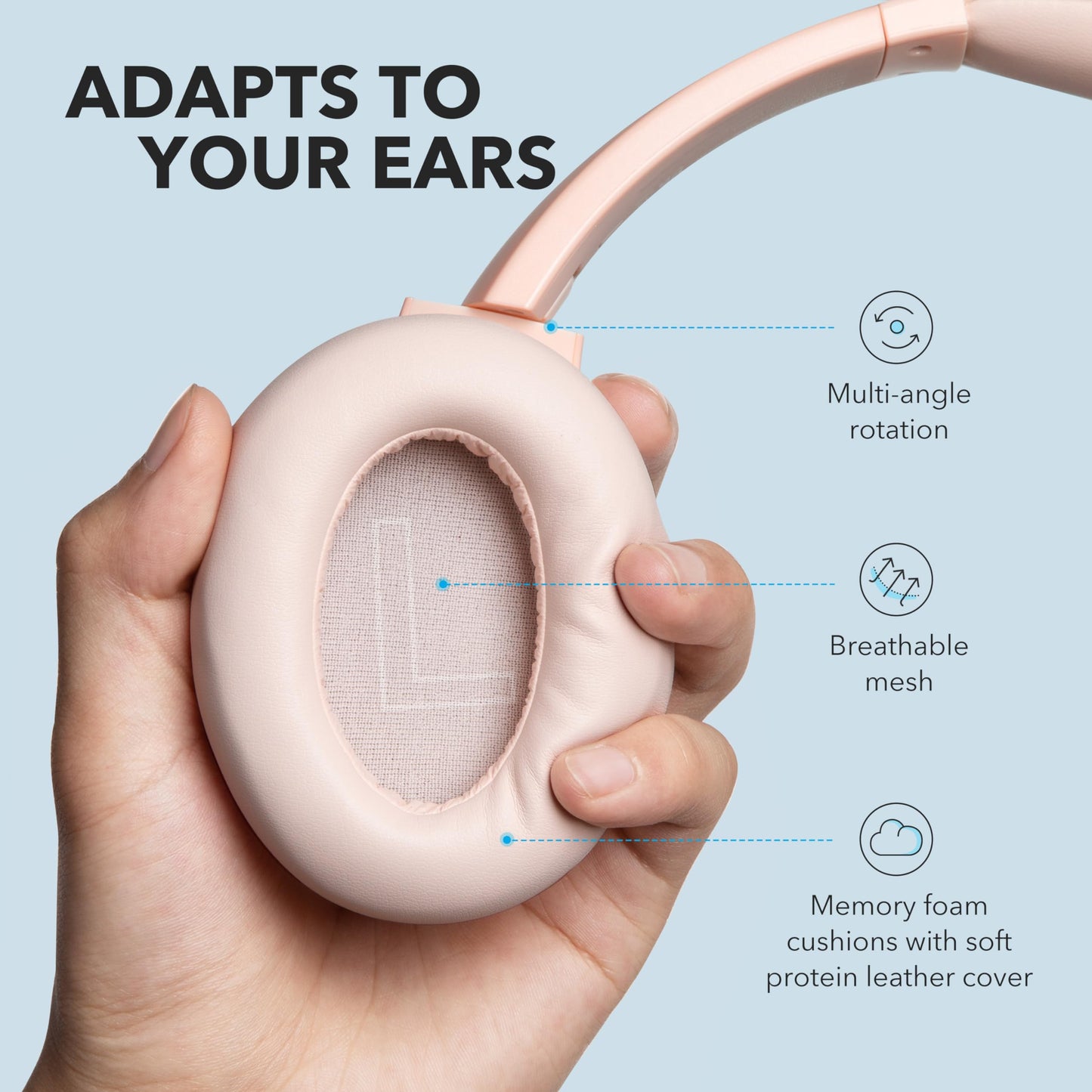 Soundcore Anker Life Q20 Hybrid Active Noise Cancelling Headphones, Wireless Over Ear Bluetooth Headphones, 70H Playtime, Hi-Res Audio, Deep Bass, Memory Foam Ear Cups, Travel, Office
