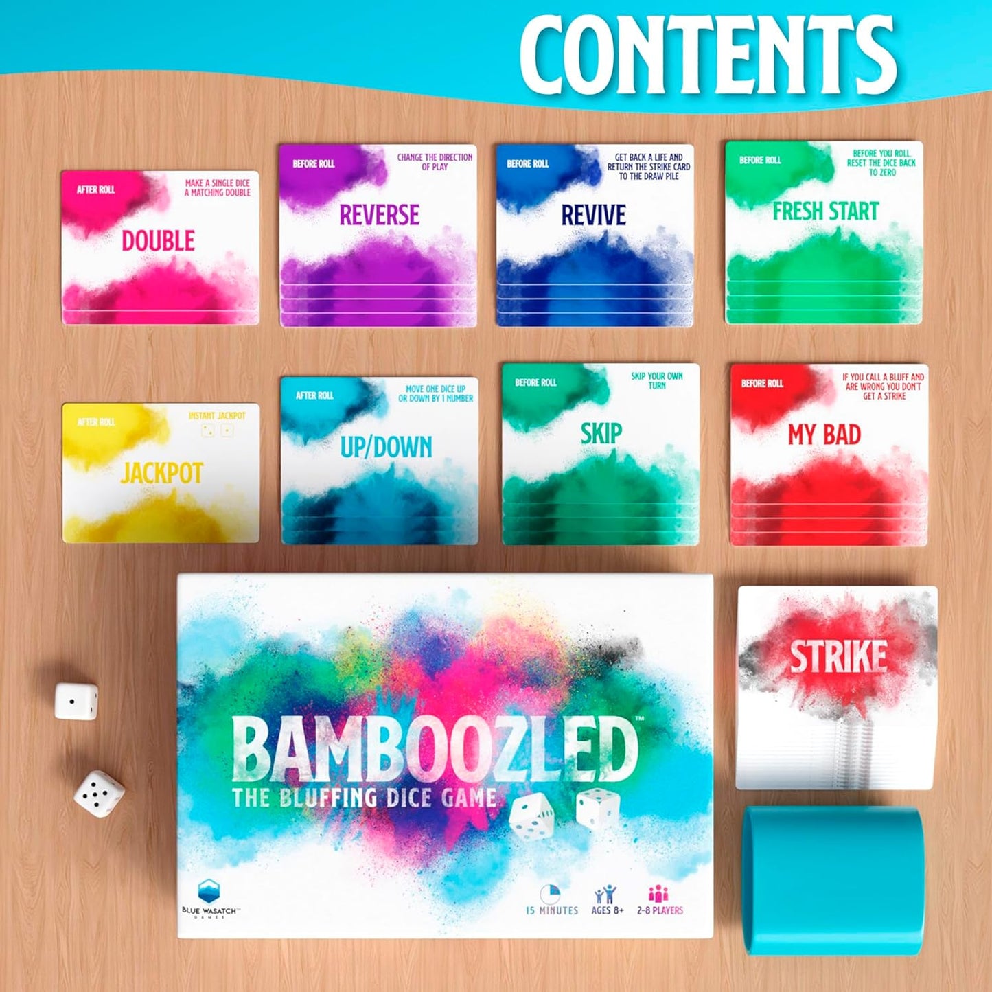 Blue Wasatch Games Bamboozled - A Hilariously Fun Bluffing Dice & Card Game, Family-Friendly Party Game for Kids, Teens & Adults, Ages 8+, Fast and Easy to Learn