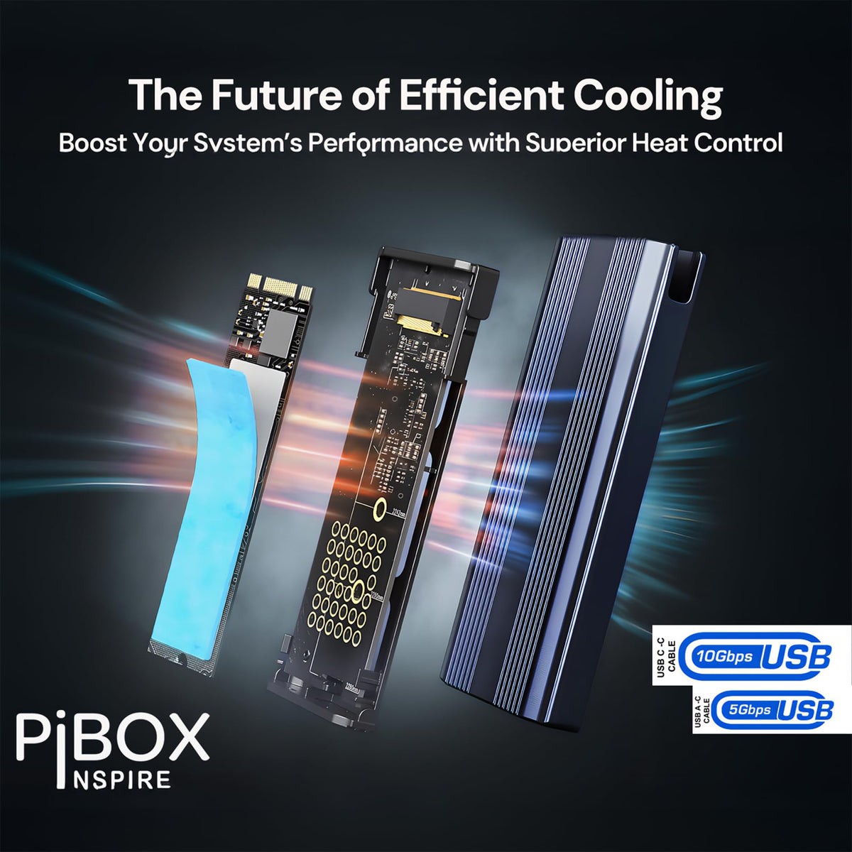 PiBOX India NVMe M2 Enclosure - Dual Protocol USB 3.2 Tool-Free Case, PCI-E Reader, USB-C, M & B+M Keys, 2230/2242/2260/2280 SSDs