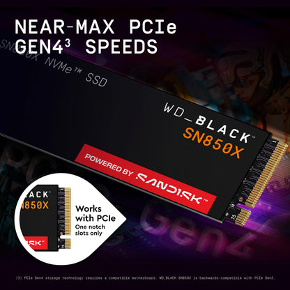WD_BLACK SN850X 1TB NVMe SSD - M.2 2280, Up to 7,300 MB/s Read speeds, Up to 6,300 MB/s write speeds, Gaming Expansion, High Performance Internal Solid State Drive - WDS100T2X0E