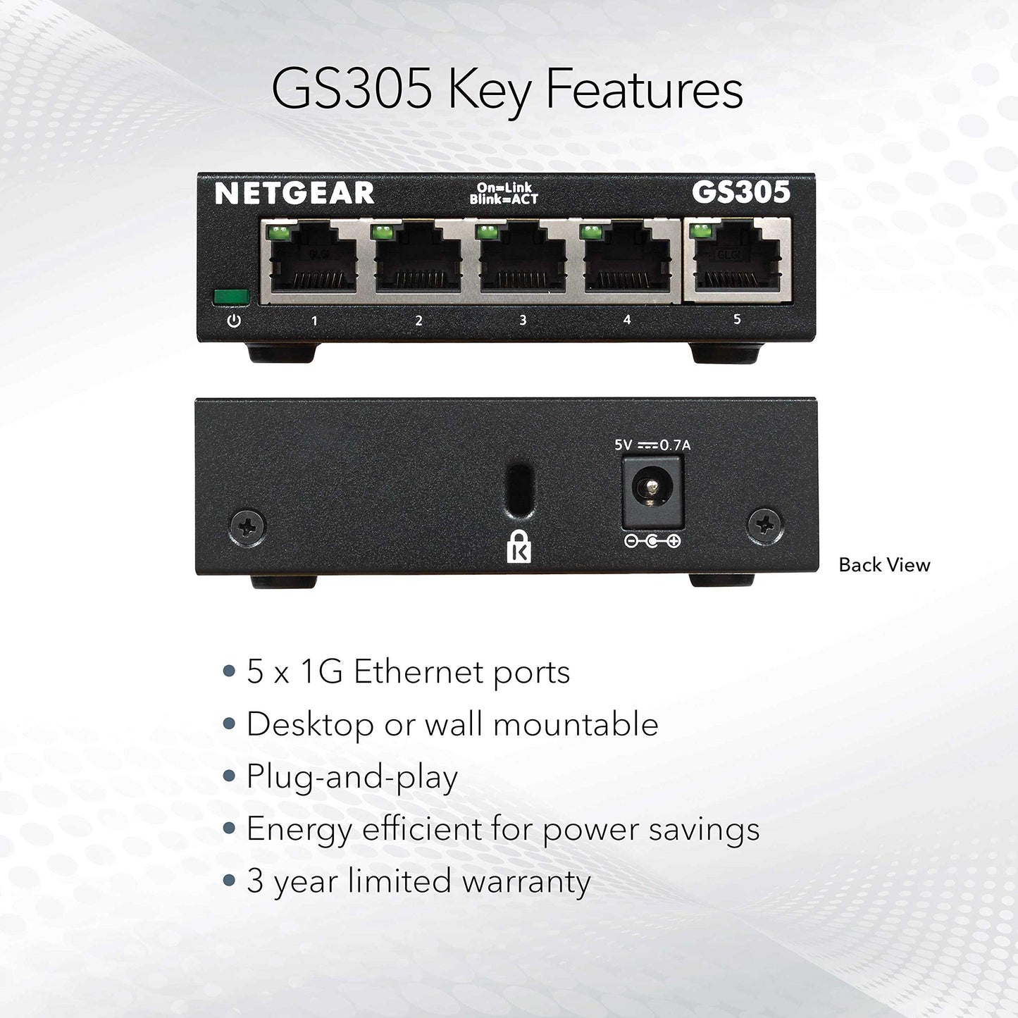 NETGEAR 8-Port Gigabit Ethernet Unmanaged Essentials Switch (GS308) - Home Network Hub, Office Ethernet Splitter, Plug-and-Play, Silent Operation, Desktop or Wall Mount