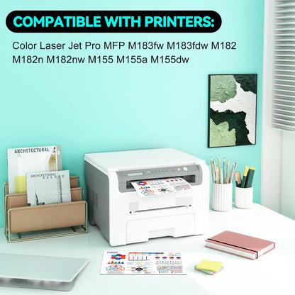 215A Toner Cartridges 4Pack Compatible for HP 215A Toner Cartridge with 215A Toner Color Laser Jet Pro MFP M183fw M183fdw M182 M182n M182nw M183 Pro M155 M155a M155dw(Black/Cyan/Yellow/Magenta)