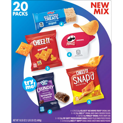 Kellogg's Cheez-It, Pringles & Rice Krispies Treats Snacks Mega Variety Pack, 30.1oz Box (30 Count)