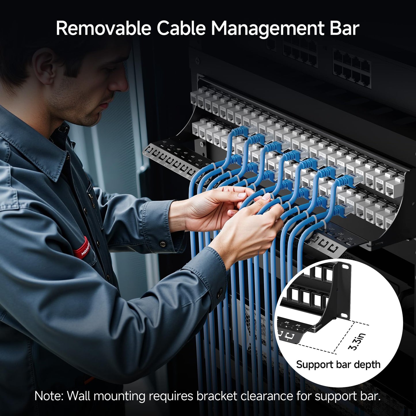 Cable Matters Rackmount or Wall Mount 1U 24 Port Keystone Patch Panel with Cable Management and Support Bar, 19-inch Blank Patch Panel for Keystone Jacks