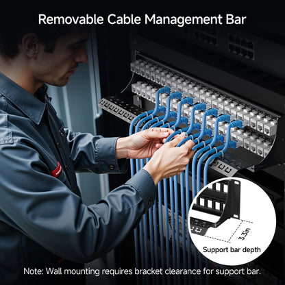Cable Matters Rackmount or Wall Mount 1U 24 Port Keystone Patch Panel with Cable Management and Support Bar, 19-inch Blank Patch Panel for Keystone Jacks
