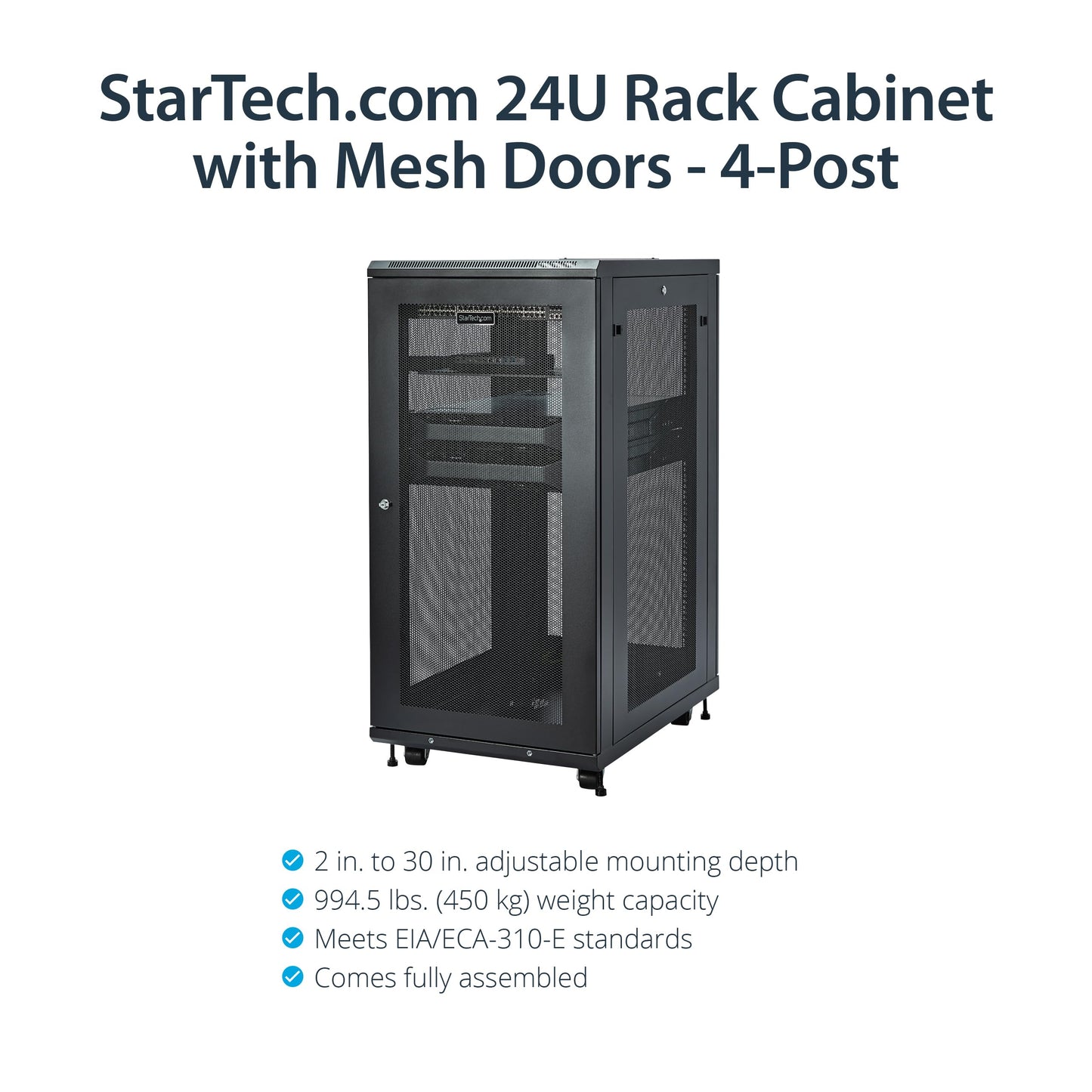 StarTech 18U Enterprise-Grade Server Rack Cabinet Kit, 19in Enclosed 4-Post Rack with Shelf and Cable Management, 29in (75cm) Mounting Depth, 992lb (450kg) Capacity