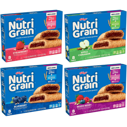 Nutri-Grain Soft Baked Breakfast Bars, Kids Snacks, Whole Grain, Variety Pack (4 Boxes, 32 Bars)