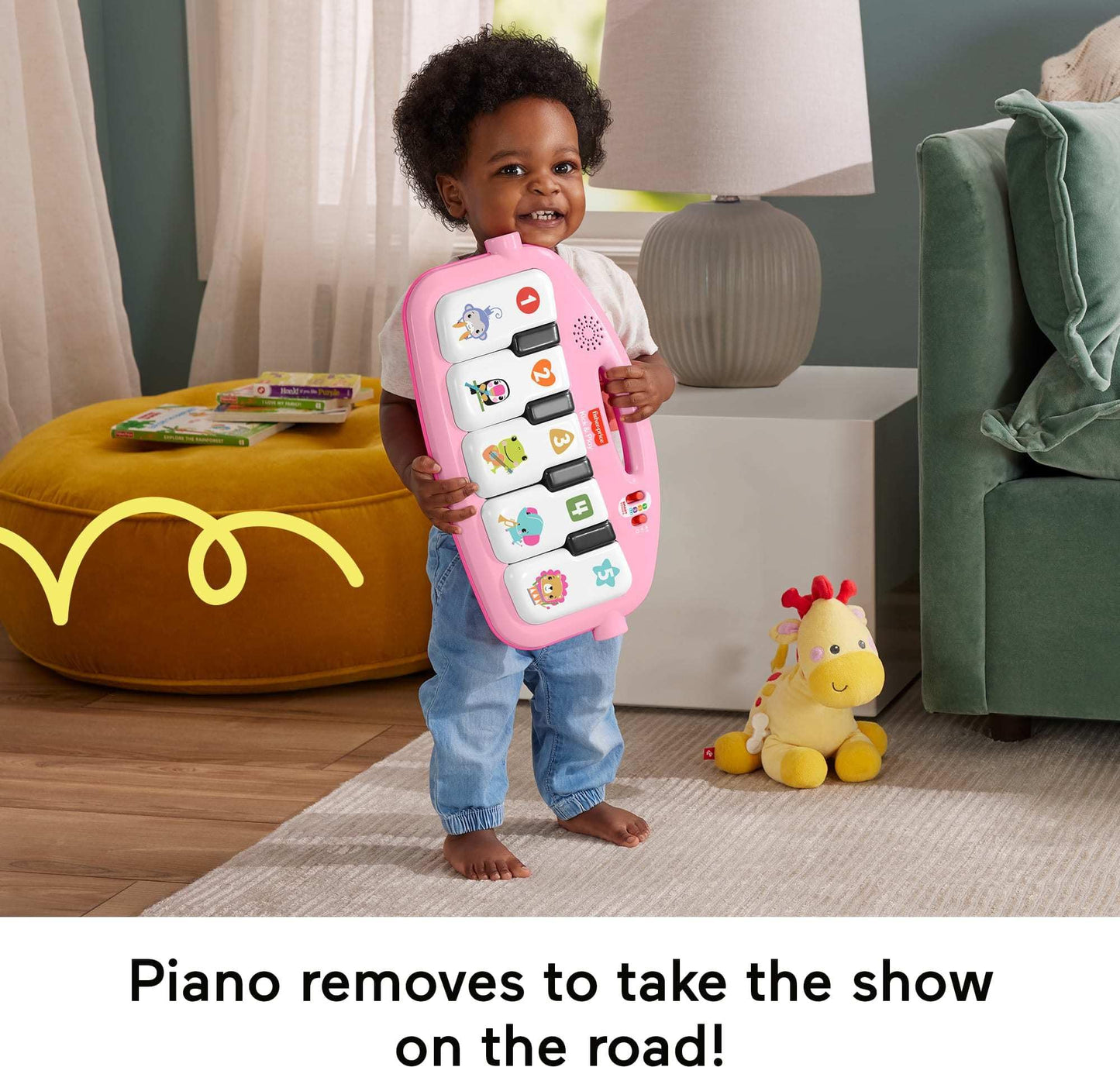 Fisher-Price Baby Playmat Glow and Grow Kick & Play Piano Gym, Blue Musical Learning Toy with Developmental Activities for Newborns 0+ Months