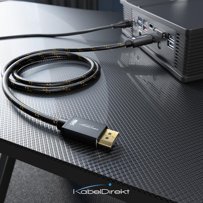 KabelDirekt – DisplayPort 2.1 Cable/16K DP 2.1 Cable – 3ft – Nylon braiding + Break-Proof Metal connectors, DP80 with 80Gbps for Gaming PC/Monitor, FreeSync/G-Sync, for 16K@60Hz, 8K@120Hz, 4K@240Hz