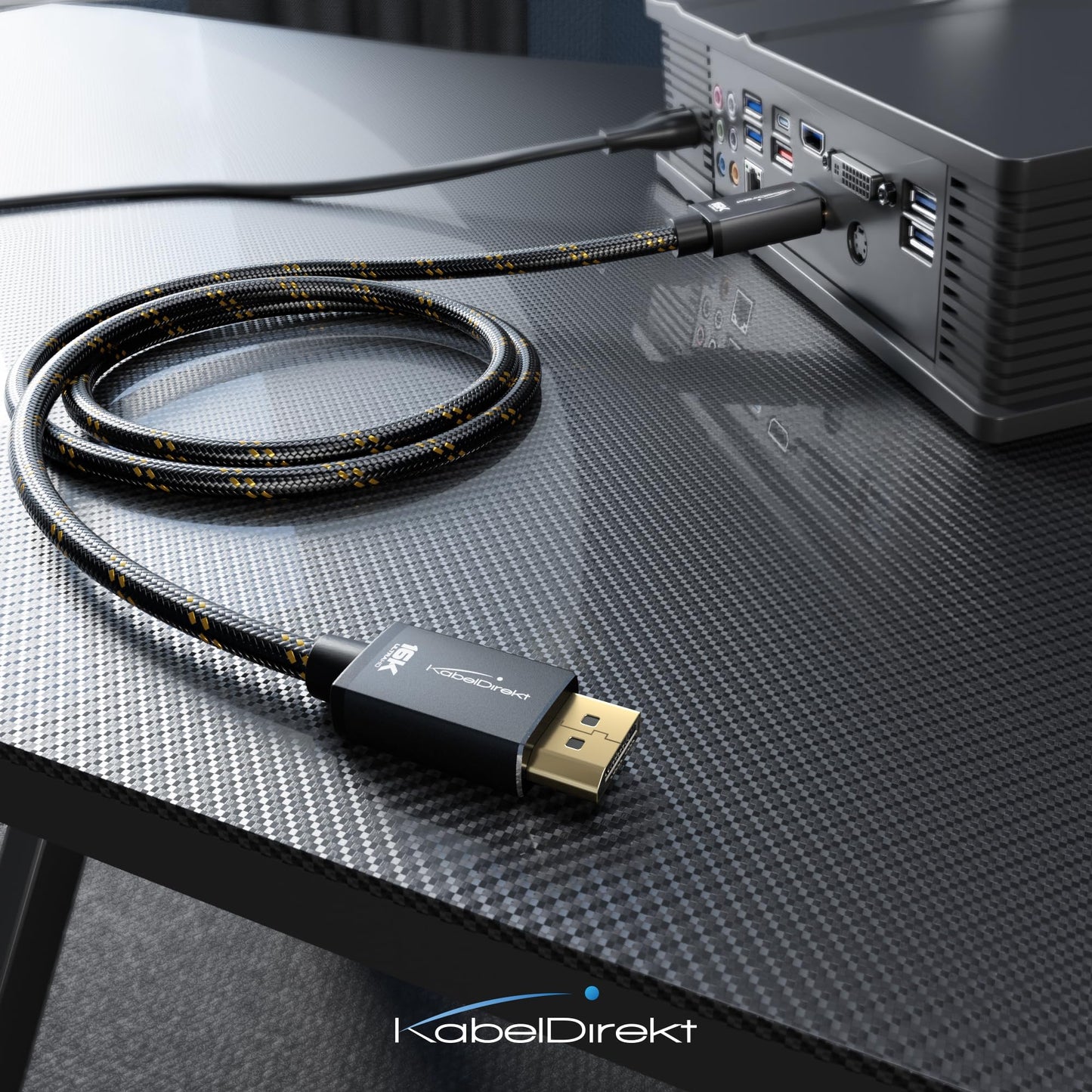 KabelDirekt – DisplayPort 2.1 Cable/16K DP 2.1 Cable – 3ft – Nylon braiding + Break-Proof Metal connectors, DP80 with 80Gbps for Gaming PC/Monitor, FreeSync/G-Sync, for 16K@60Hz, 8K@120Hz, 4K@240Hz