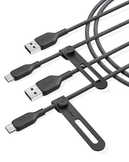 Anker Cable Bio-Briaded, Durable USB A to USB C Charger Cable for Samsung Galaxy Note Series, LG V30 (2 Pack, 6FT, Black)