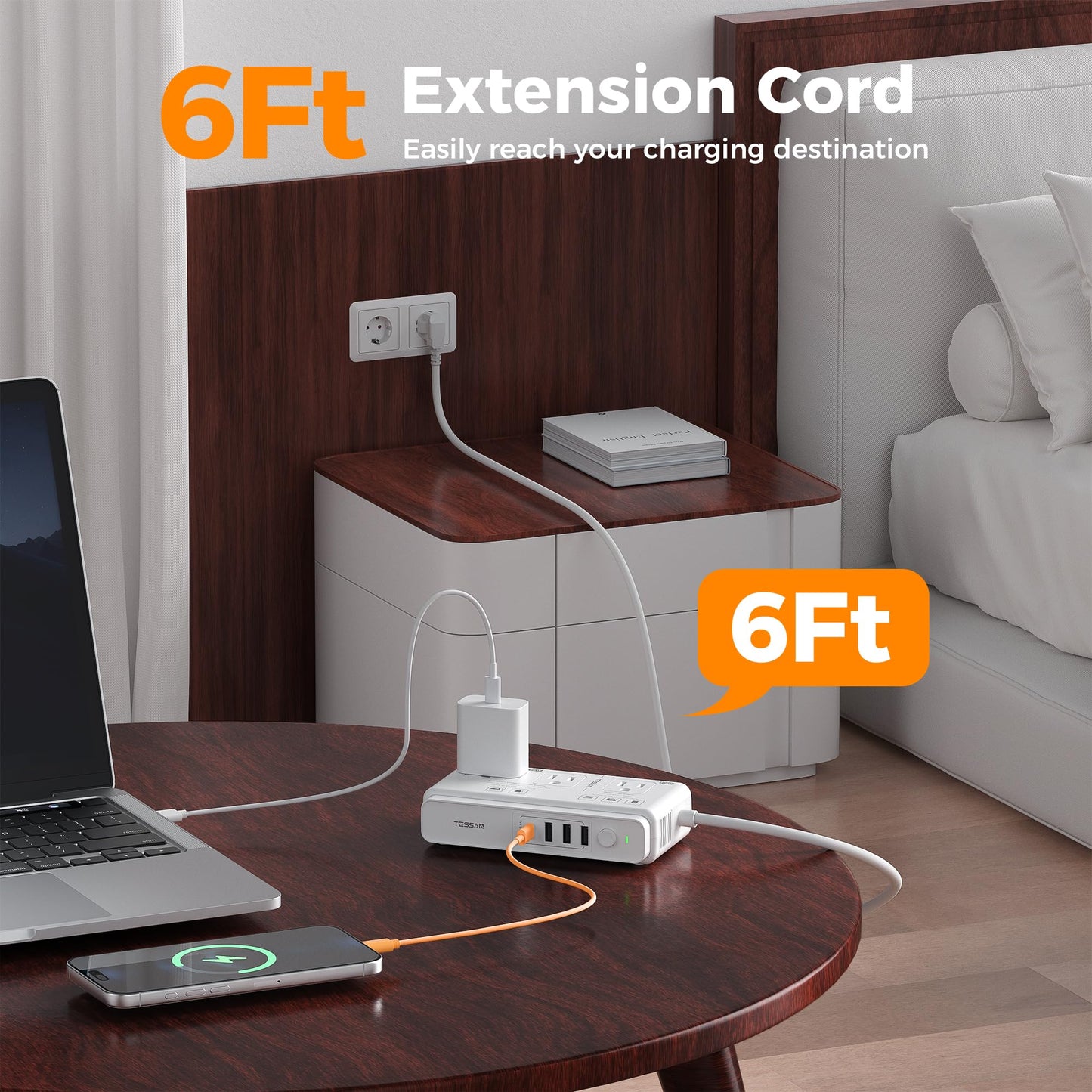 TESSAN Voltage Converter US to Europe, 220 to 110 Voltage Converter, Universal Travel Adapter with 4 USB Ports (1 USB C), 3 AC and EU UK AU IT in ZA Plug Power Adapter, Step Down Transformer, 4 FT
