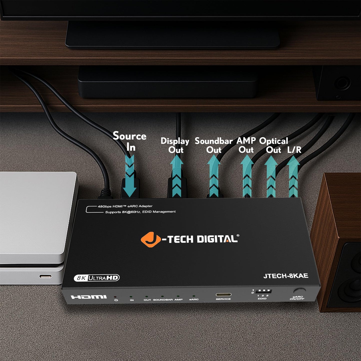 J-Tech Digital Premium Quality 1080P HDMI To HDMI + Audio (SPDIF + RCA Stereo) Audio Extractor Converter (JTDAT5CH)