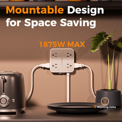 TESSAN Surge Protector Power Strip, 5 Ft Flat Plug Extension Cord with 3 USB (1 USB C) 8 Outlets, 1250W, 900J Protection, 3 Sided Outlet Extender with Power Switch for Office, Dorm Room, Grey