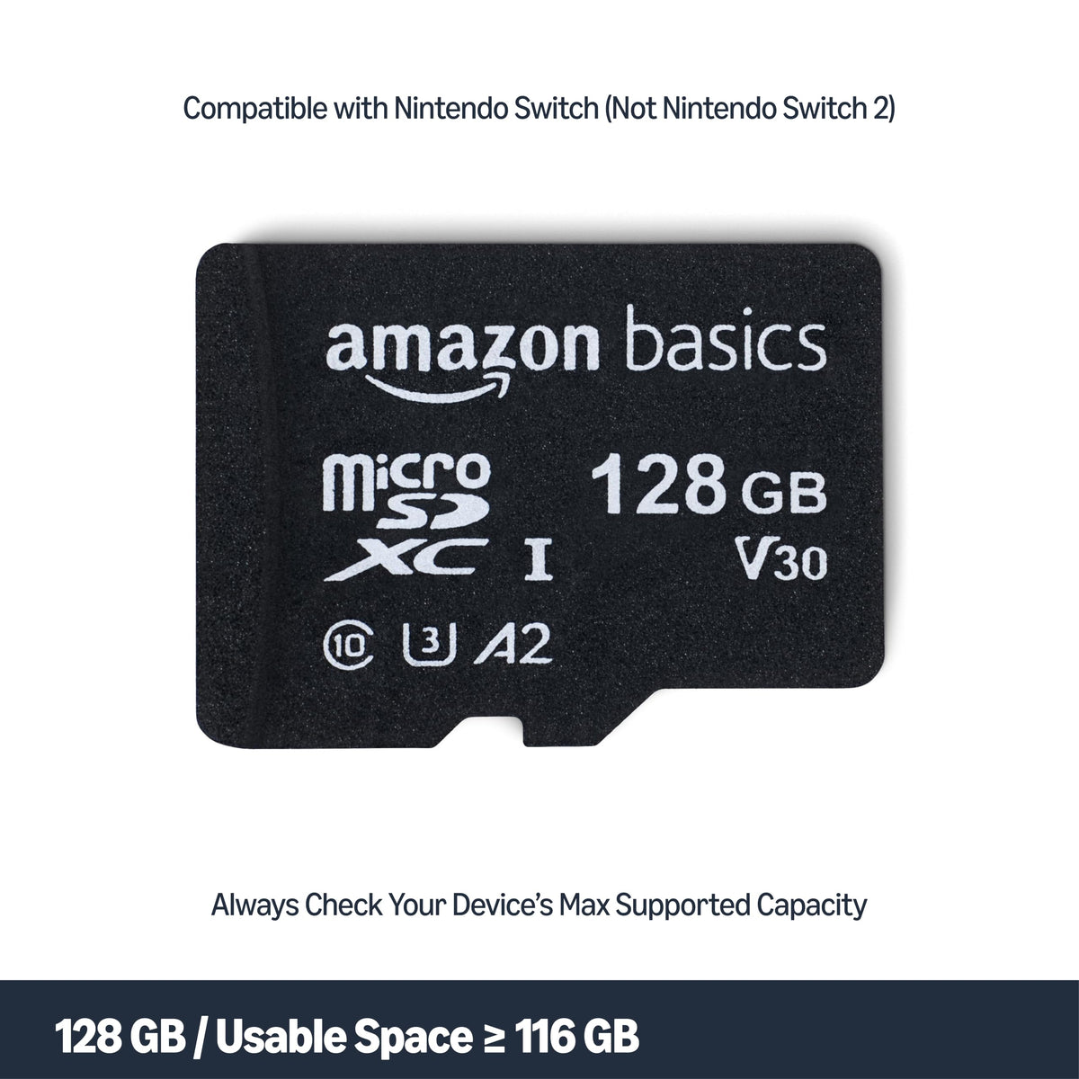 Amazon Basics microSDXC Memory Card with Full Size Adapter, A2, U3, Read Speed up to 100 MB/s, 64GB, Black (2pack)