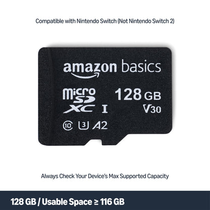 Amazon Basics microSDXC Memory Card with Full Size Adapter, A2, U3, Read Speed up to 100 MB/s, 64GB, Black (2pack)