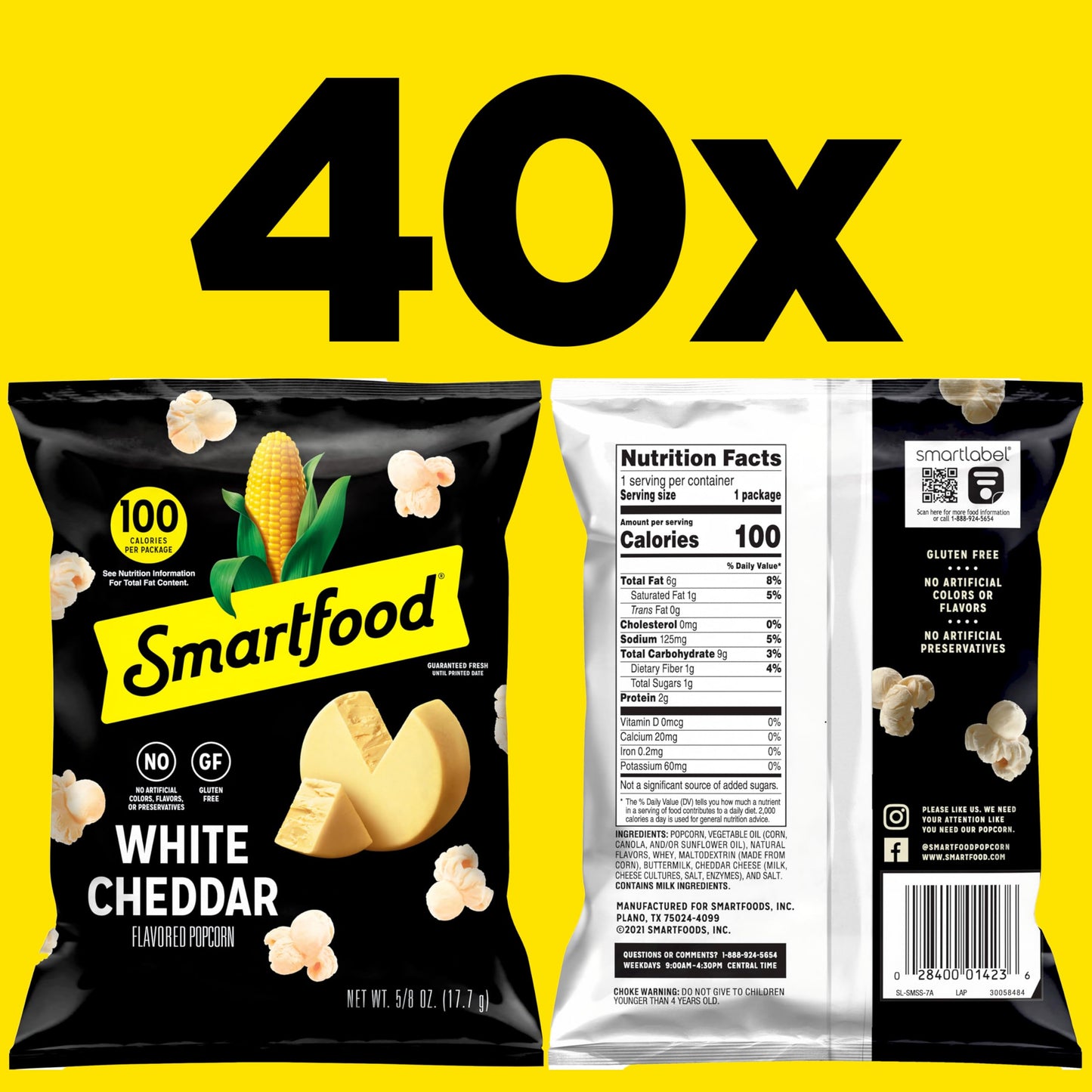 Smartfood Popcorn, White Cheddar, 1 Ounce (Pack of 64)
