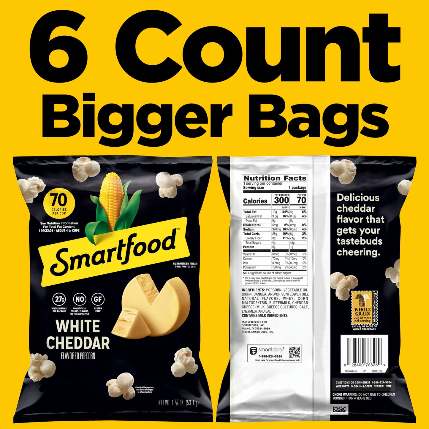 Smartfood Popcorn, White Cheddar, 1 Ounce (Pack of 64)