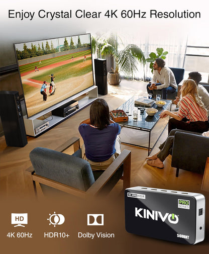 Kinivo HDMI Switch 5 in 1 Out 4K 60Hz (HDR 10, High Speed 18Gbps, IR Remote, HDCP2.2, Dolby Vision, VRR) - 550BN Switcher Compatible with Roku, PS5, Xbox, Apple TV, Nintendo Switch 2, Cable Box