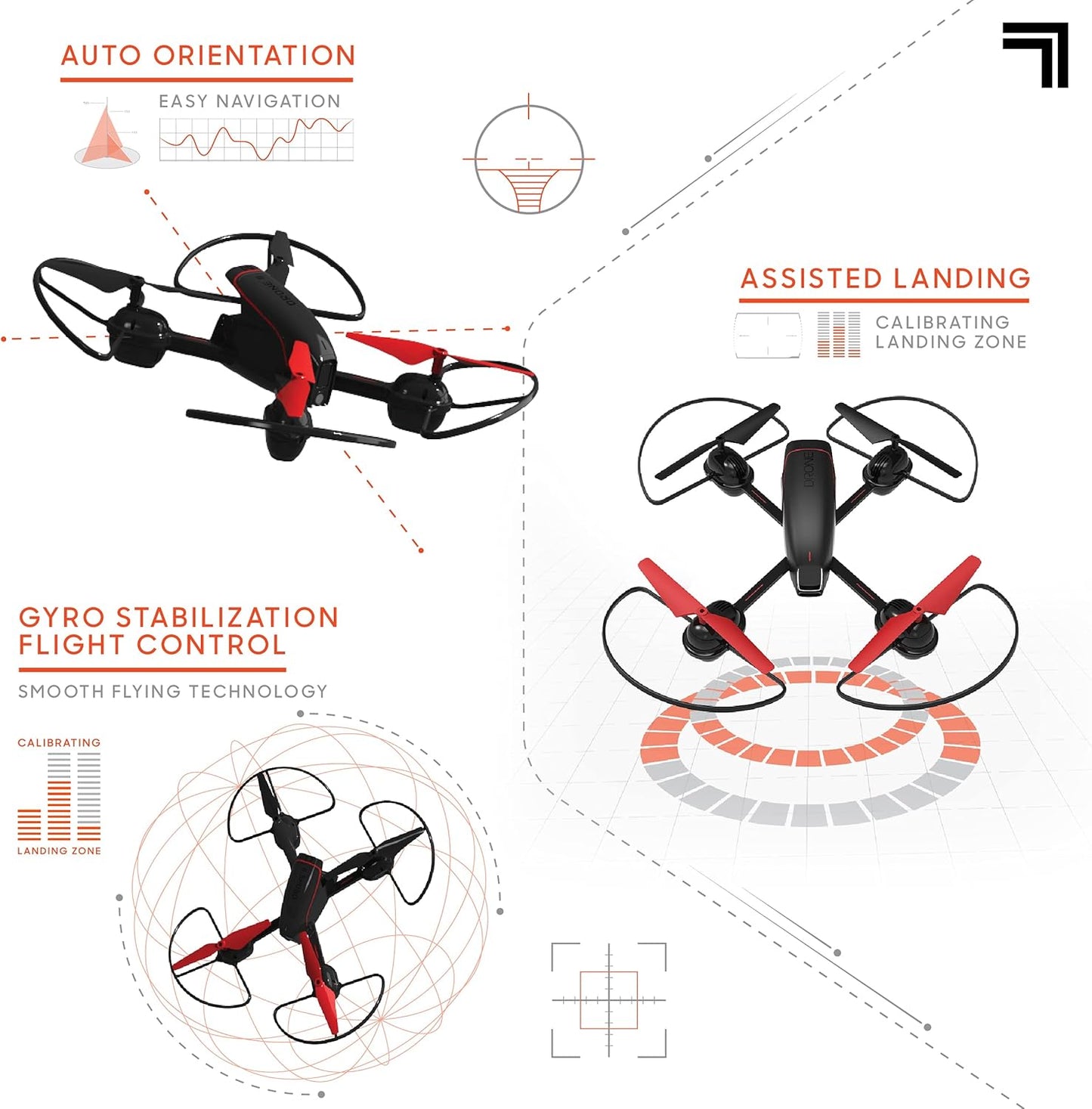 Sharper Image 10” Mach X Long Range Drone with Streaming Camera, LED Lights, 2.4 GHz, Auto-Orientation, Assisted Landing and Gyro Stabilization Control, Capture Panoramic Videos, Rechargeable Battery