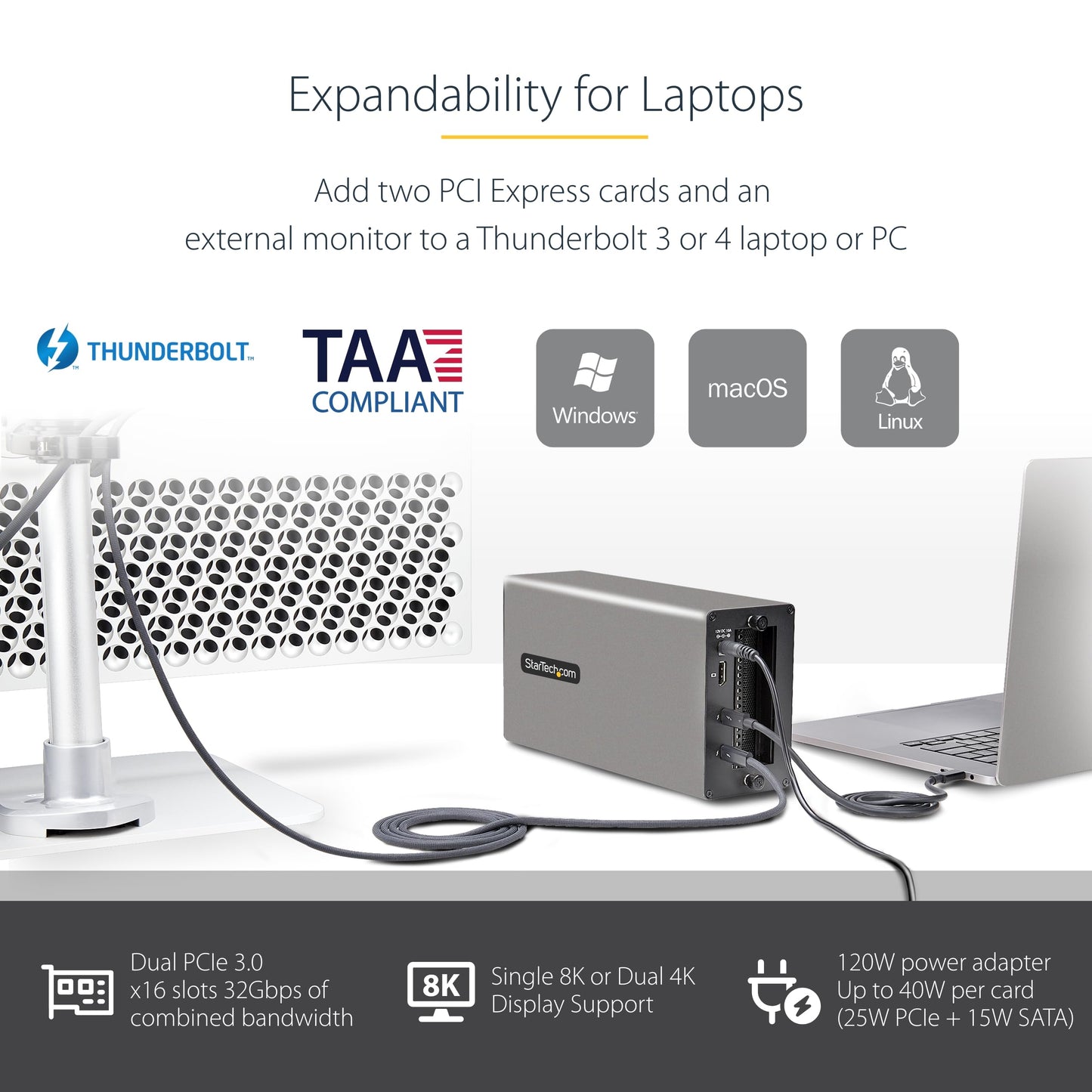 StarTech Thunderbolt 3 PCIe Expansion Chassis, External Enclosure With One PCI Express Slot for Laptops / Desktops, TAA