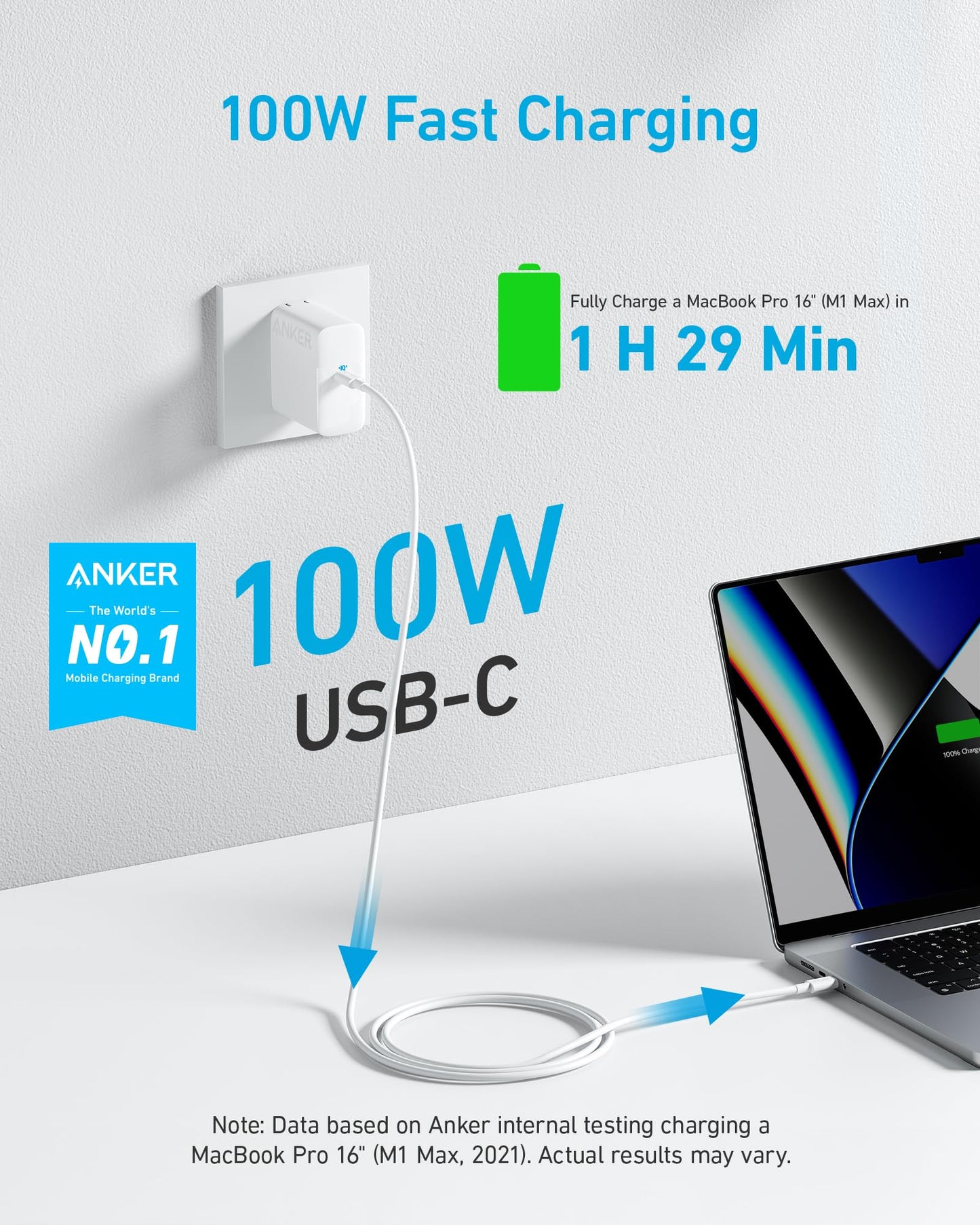 Anker MacBook Charger, Compact and Foldable 100W USB C Charger for MacBook Air, Samsung Galaxy, iPhone 17/16 Series, iPad Pro, and More, 5FT USB C Cable Included