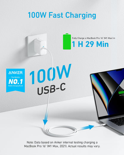 Anker MacBook Charger, Compact and Foldable 100W USB C Charger for MacBook Air, Samsung Galaxy, iPhone 17/16 Series, iPad Pro, and More, 5FT USB C Cable Included