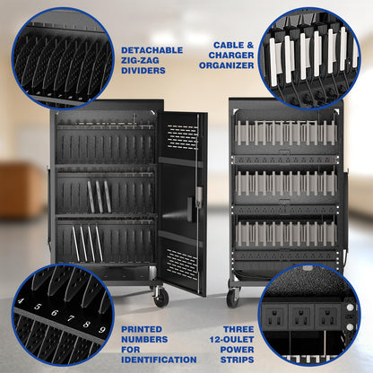 POCHAR 30 Devices Open Laptop Charging Cart for iPads, Tablets - Laptop & Tablet Storage Carts for Classroom, Office - Chromebook Charging Station Cart with Cable Management & Surge Protection