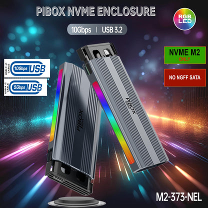 PiBOX India NVMe M2 Enclosure - Dual Protocol USB 3.2 Tool-Free Case, PCI-E Reader, USB-C, M & B+M Keys, 2230/2242/2260/2280 SSDs