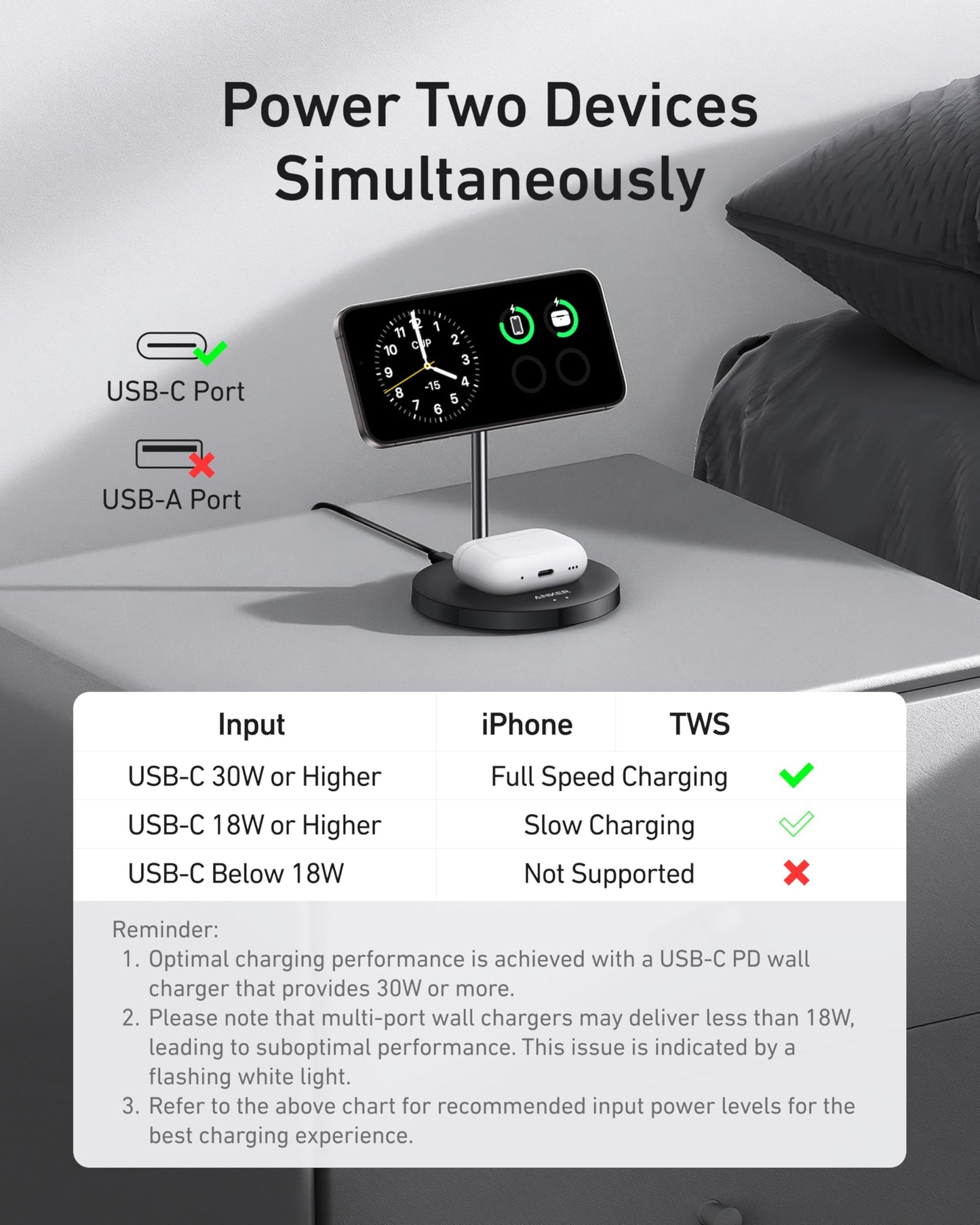 Anker MagSafe Compatible MagGo Charger Stand, iPhone 17 Wireless Charger, 2-in-1 Charging Station, Qi2 Certified 15W Fast Charging, for iPhone 17/16/15/14/13/12, AirPods Pro (Black, No Adapter)