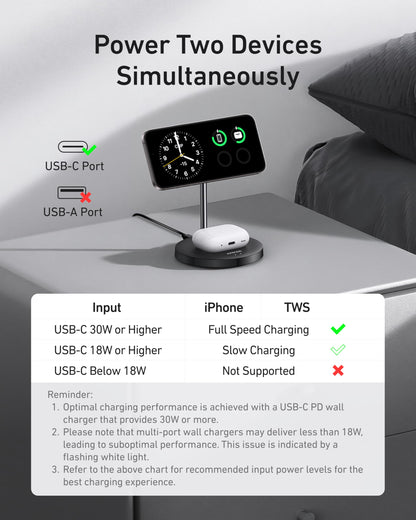 Anker MagSafe Compatible MagGo Charger Stand, iPhone 17 Wireless Charger, 2-in-1 Charging Station, Qi2 Certified 15W Fast Charging, for iPhone 17/16/15/14/13/12, AirPods Pro (Black, No Adapter)