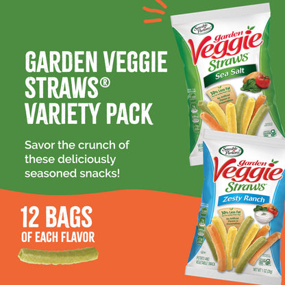 Sensible Portions Veggie Straws - Garden Snacks Variety Pack, Sea Salt, Ranch, Cheddar, Apple Cinnamon, Gluten Free Bulk Snacks, 1 Oz (Pack of 24)