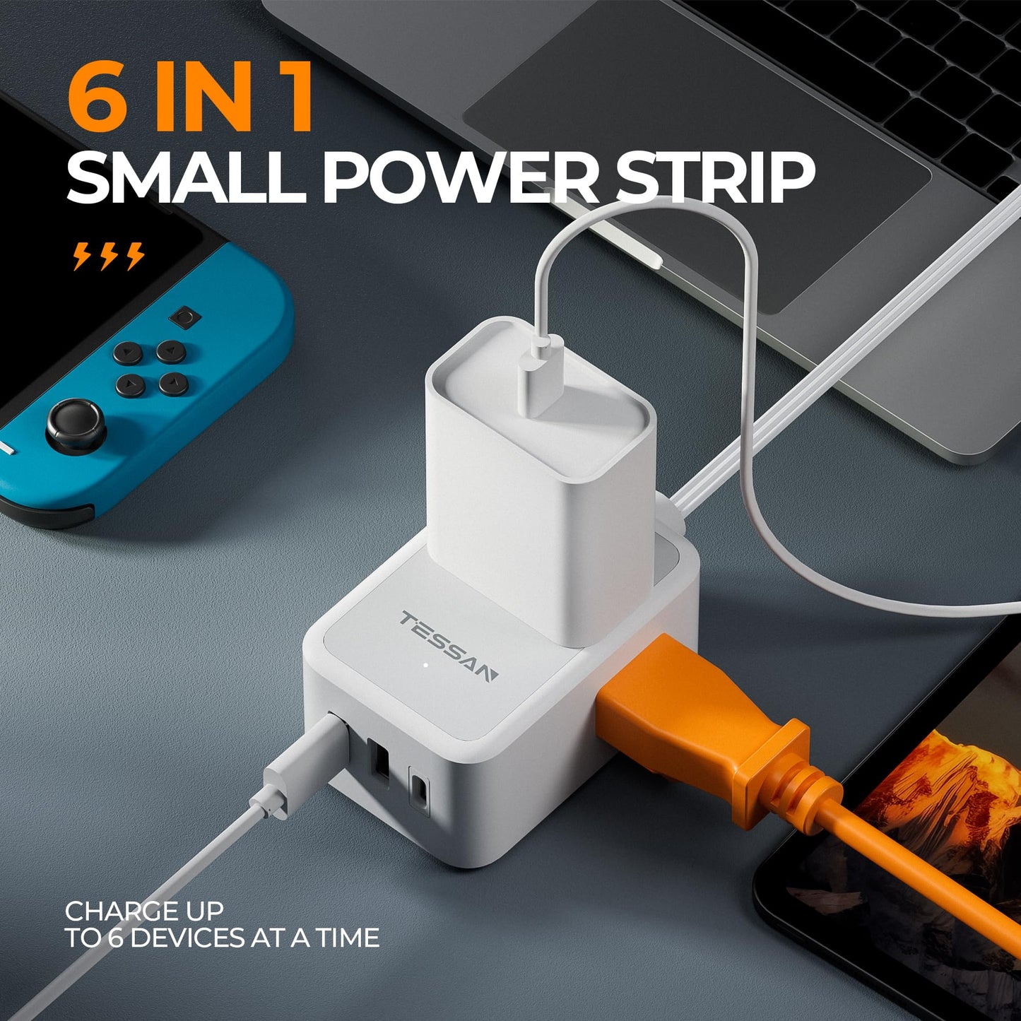 TESSAN Small Flat Plug Power Strip, Ultra Thin Extension Cord 5 ft, 3 AC Outlets with 3 USB Ports (1 USB C), Multiple Wall Outlet Extender for Cruise Travel Office School Dorm Room Essentials