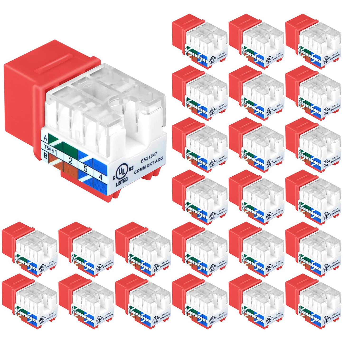 VCE UL Listed 10Gbps Cat6 Keystone Jack Insert 25-Pack, 90 Degree Punch Down RJ45 Keystone Jack Adapter Slim Profile Blue